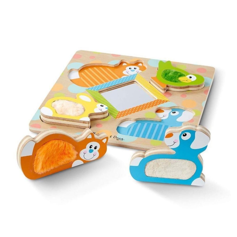 Melissa & Doug First Play Wooden Touch & Feel Puzzle Peek-A-Boo Pets Mirror