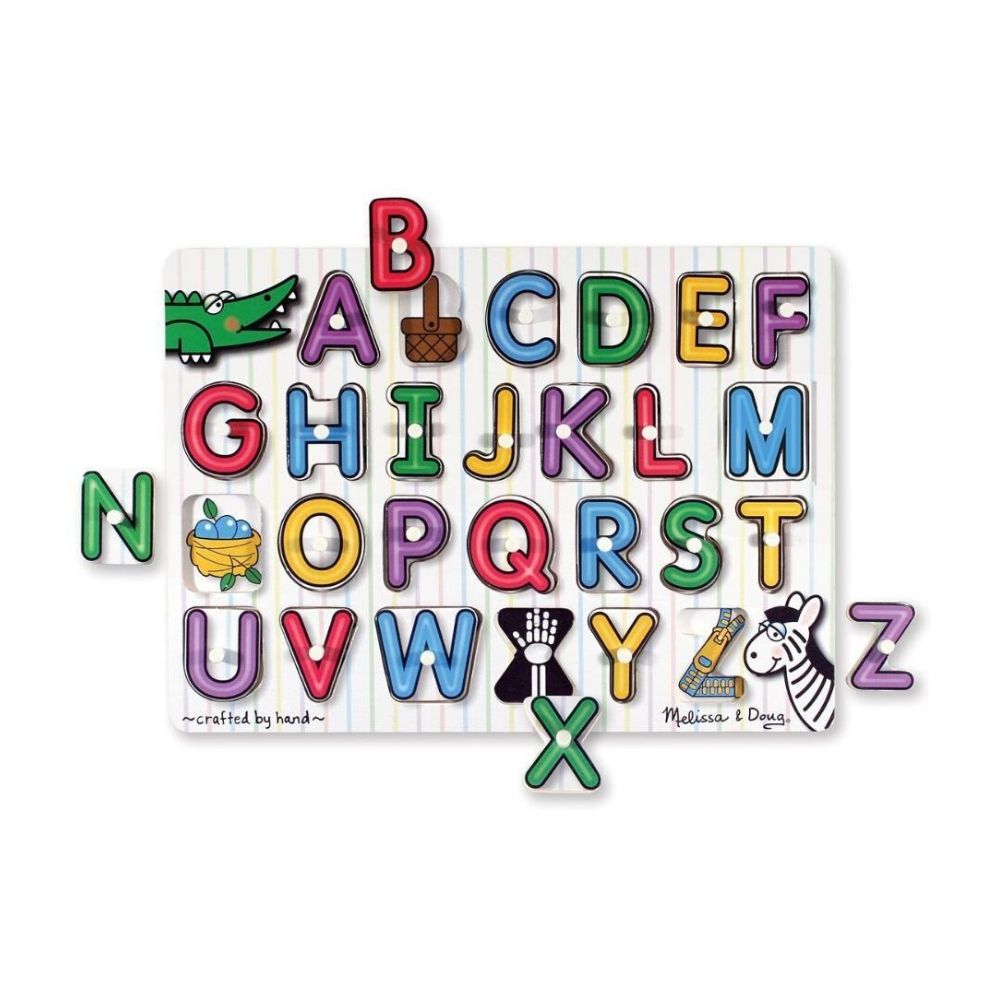 Melissa & Doug Wooden Peg Puzzle Learning Toy Set Numbers Shapes Alphabet 